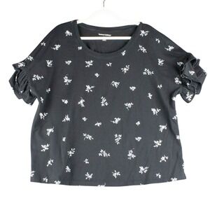 Woman Within Womens L 18/20 Floral Print Ruffle Short‎ Sleeve Top Plus Size